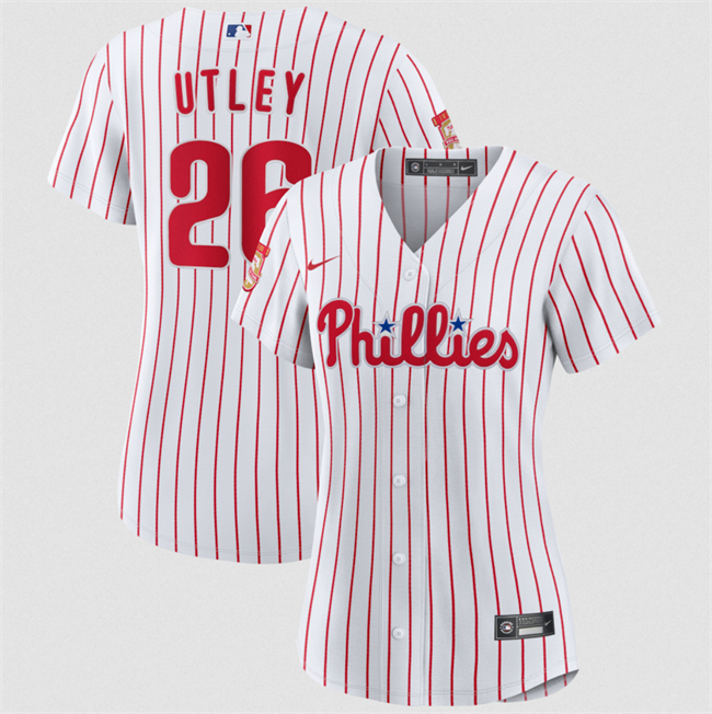 Women's Philadelphia Phillies #26 Chase Utley White Stitched Baseball Jersey(Run Small)